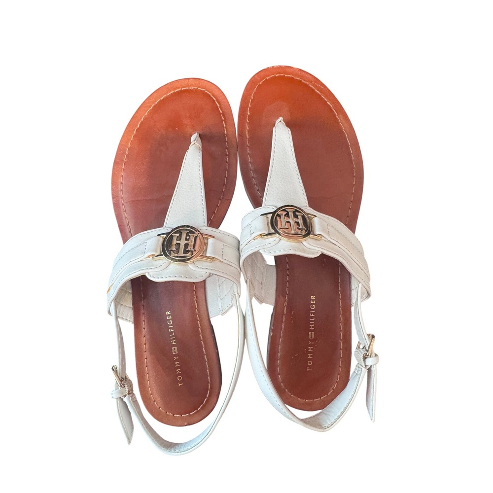 Tommy Hilfiger T-Strap Sandals Womens 7.5 White Good Casual Summer Flat